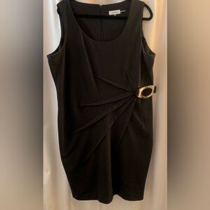 Calvin Klein Black Sleeveless Sheath Dress w/Gold Hoop & Gather Detail; Size 18W